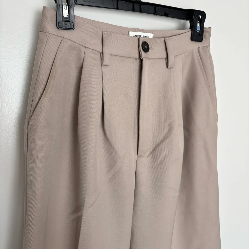 New Anine Bing‎ Carrie Pant Pleated Wide Leg in Taupe Tan Size 40